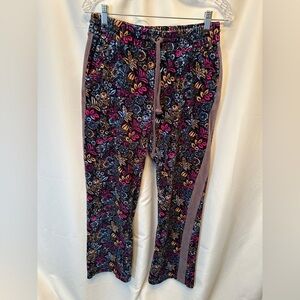 Daily Practice by Anthropologie Size Small Velvet Track‎ Pants Black Blue Floral
